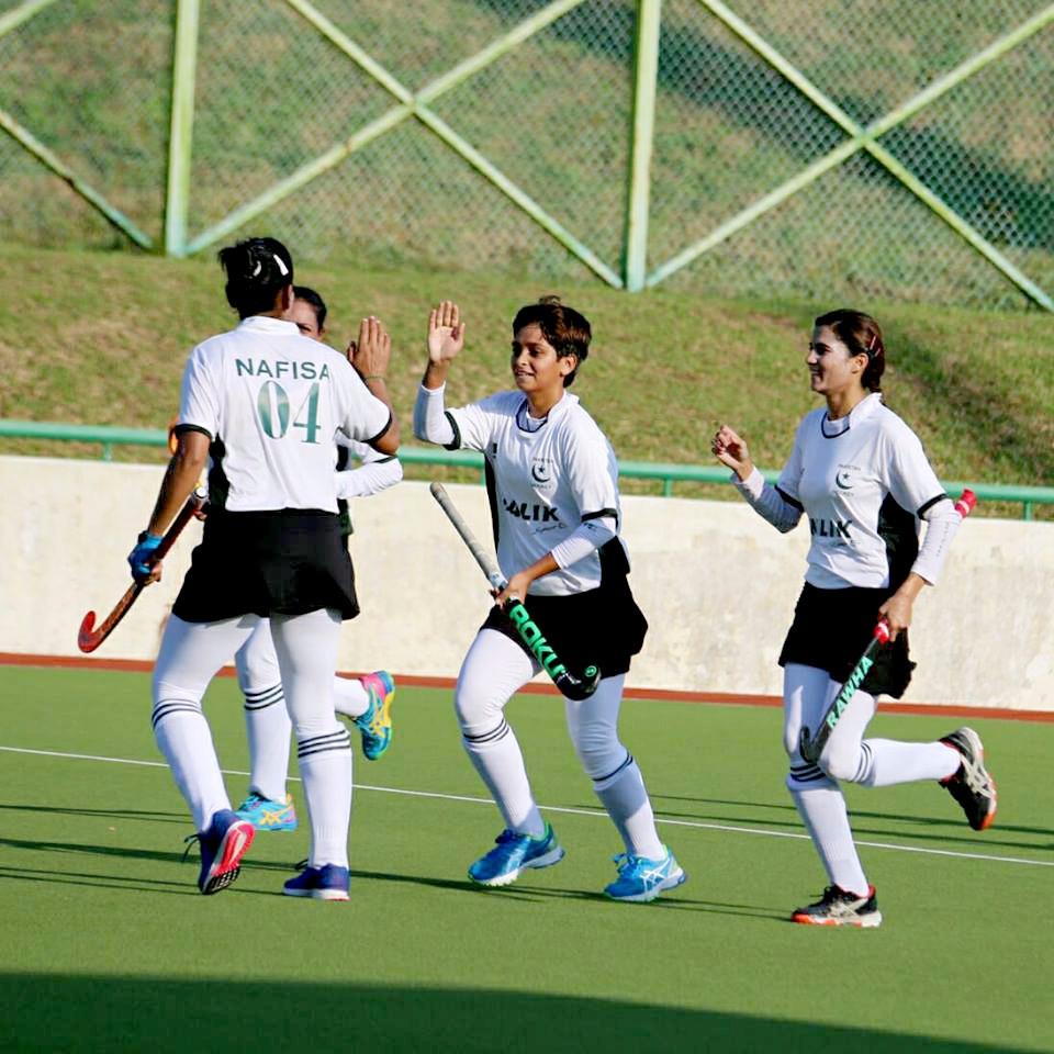 Pakistan celebrates one of Hamra Latif's goals (second from right)