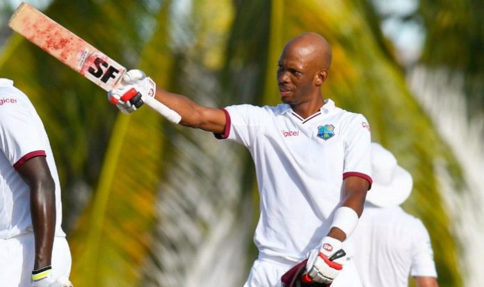 Roston Chase after notching up his second Test hundred
