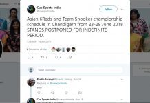 Breaking 6 Red Snooker C’ships 2018-India: Cancelled 6 Red Snooker Championship 2018