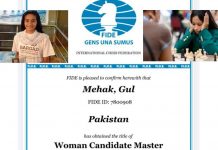 Chess-Woman Candidate Master Title: 2020 Award For Pak’s Mehak Gul