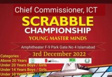 Scrabble Pakistan – Chief Commissioner Championship, Islamabad: Being Held On 3rd December