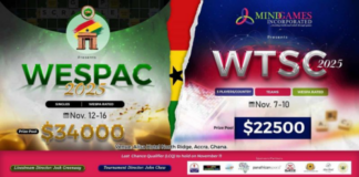 2025 Scrabble Events: Ghana To Host WESPAC & World Team Scrabble Championships A vibrant poster announcing the 2025 WESPAC World Team Scrabble Championships to be held in Accra, Ghana. The poster features the event logo, dates (November 7-10 and 12-16), prize pools, and other essential details.