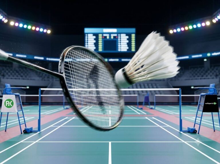 Badminton player and shuttlecock